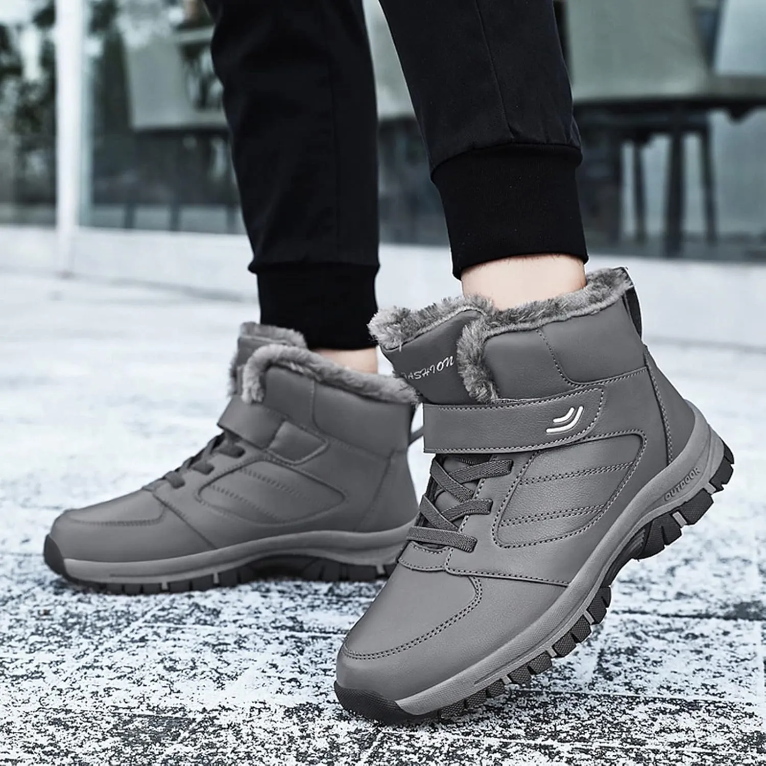 Mens Work Boots Waterproof Hiking Sneakers Zip Up Fur Lined Women's Safety Toe Shoes Waterproof Platform Sneakers Indestructible Hike Grounded Footwear