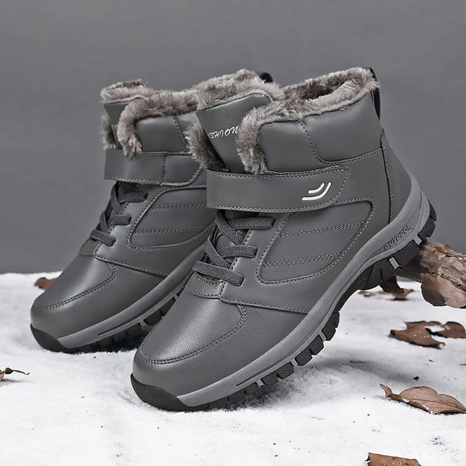 Mens Work Boots Waterproof Hiking Sneakers Zip Up Fur Lined Women's Safety Toe Shoes Waterproof Platform Sneakers Indestructible Hike Grounded Footwear