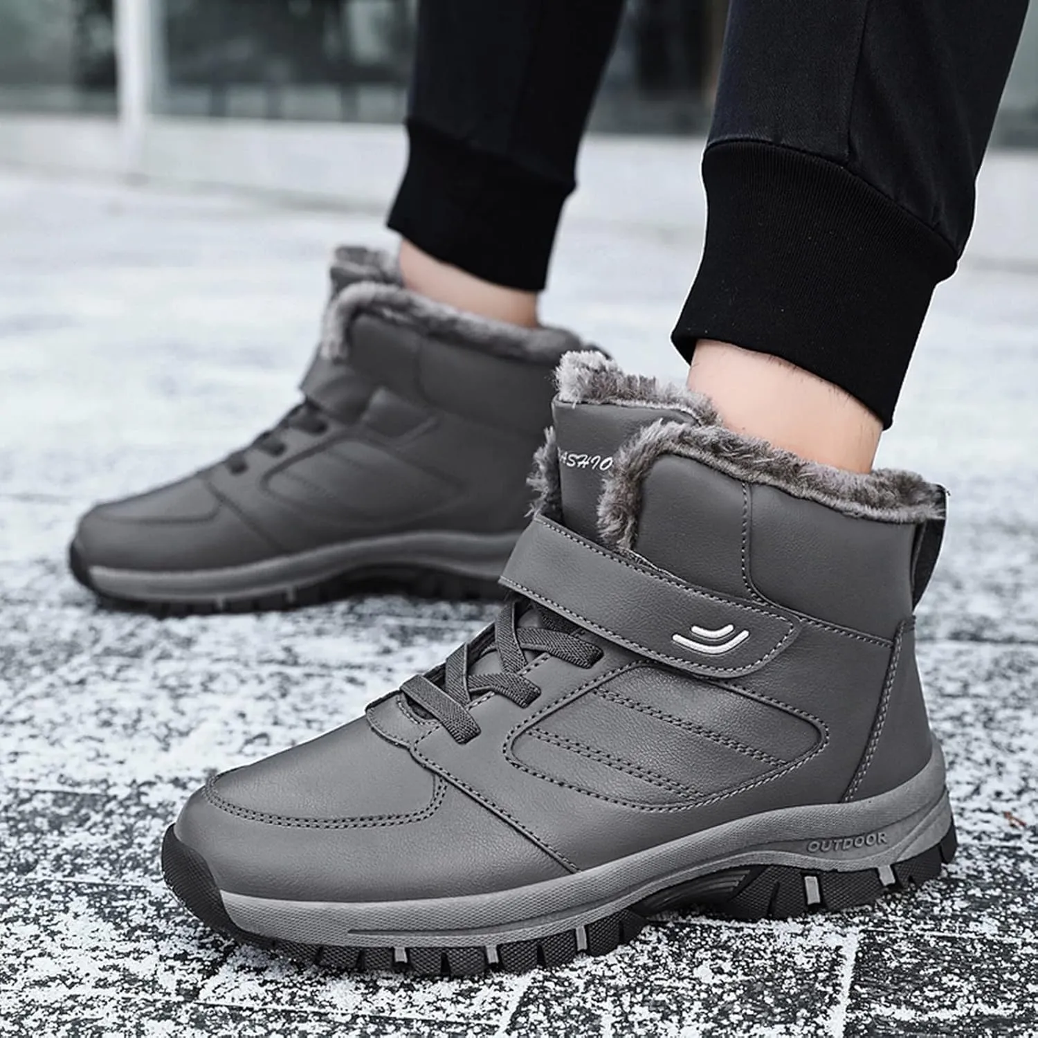 Mens Work Boots Waterproof Hiking Sneakers Zip Up Fur Lined Women's Safety Toe Shoes Waterproof Platform Sneakers Indestructible Hike Grounded Footwear
