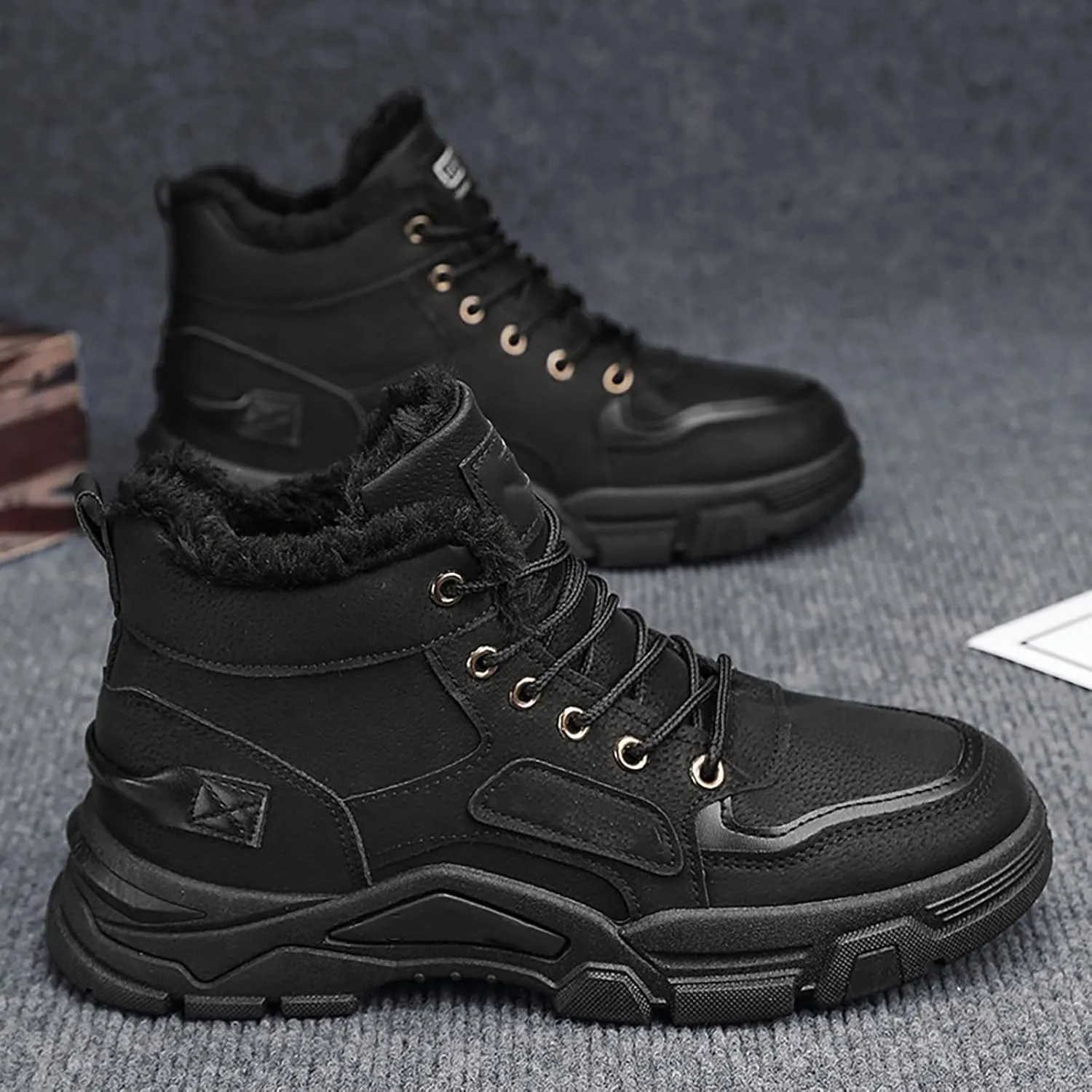 Men's Work Boots with Zipper Hiking Sneakers Warm Fur Lined Womens Safety Toe Shoes Composite Toe Non Slip Shoes Food Service Waterproof Hike Grounded Footwear
