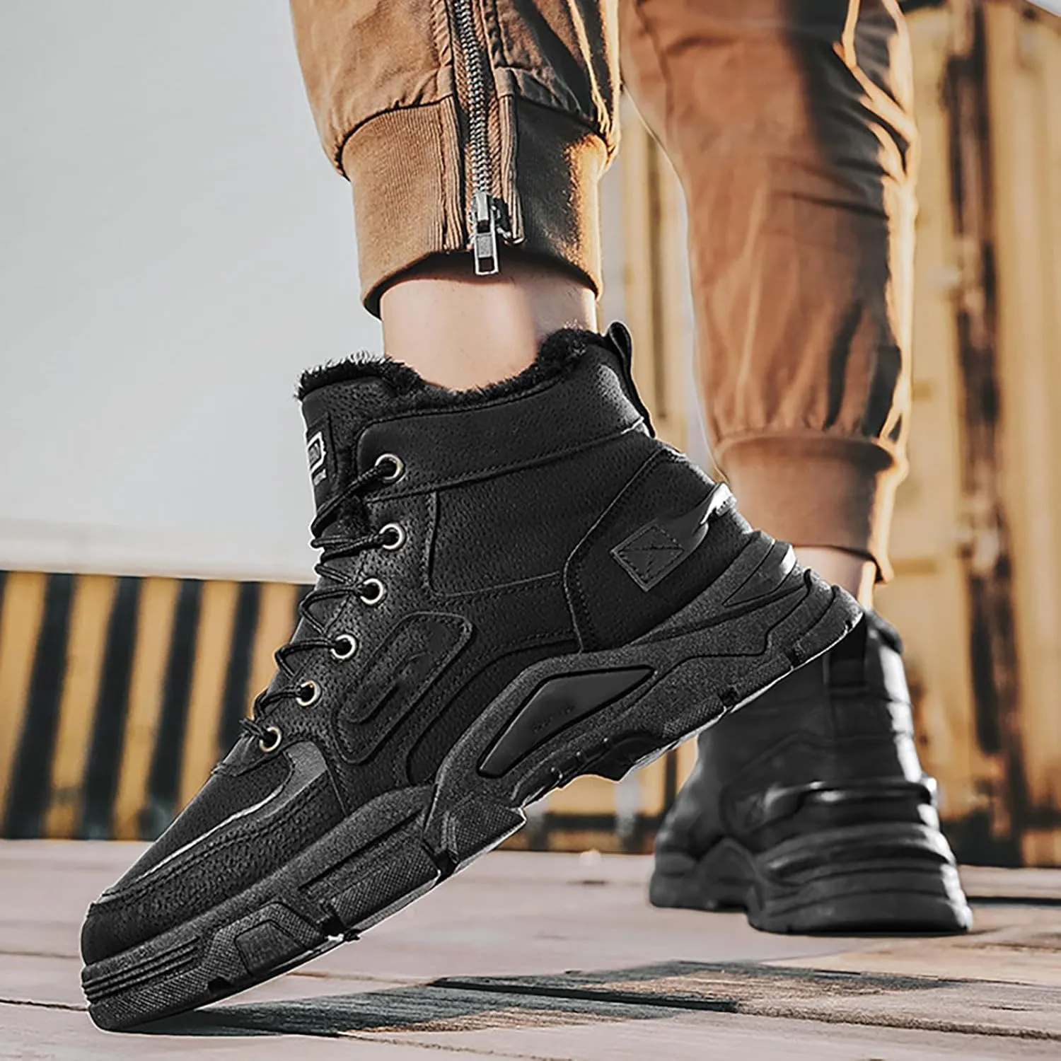 Men's Work Boots with Zipper Hiking Sneakers Warm Fur Lined Womens Safety Toe Shoes Composite Toe Non Slip Shoes Food Service Waterproof Hike Grounded Footwear