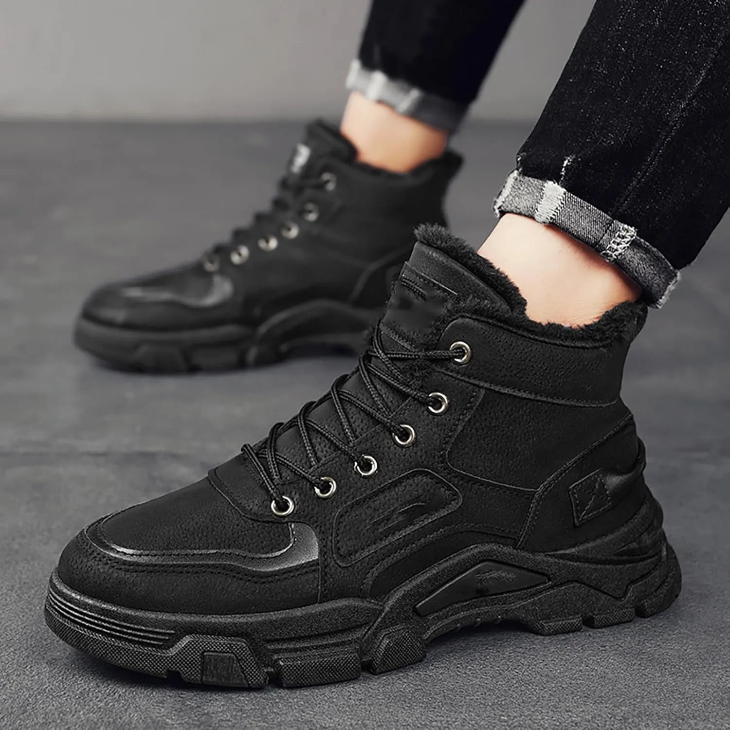 Men's Work Boots with Zipper Hiking Sneakers Warm Fur Lined Womens Safety Toe Shoes Composite Toe Non Slip Shoes Food Service Waterproof Hike Grounded Footwear