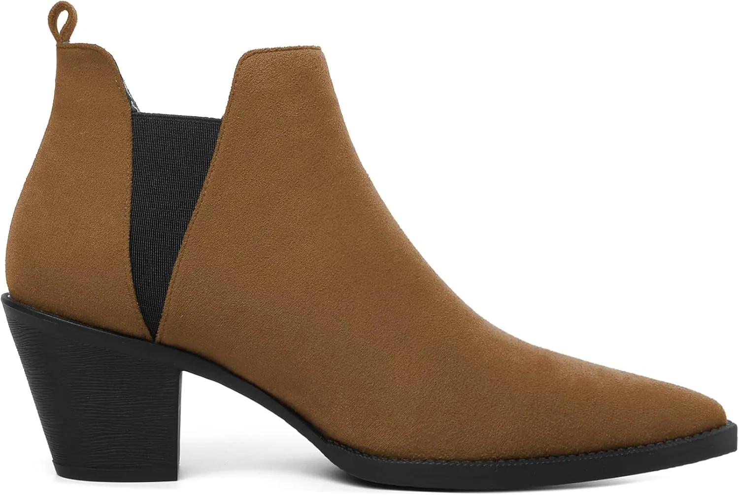 Mettesally Womens Chelsea Ankle Boots Pointed Toe Mid Chunky Heels Slip On Work Cutout Short Booties Shoes