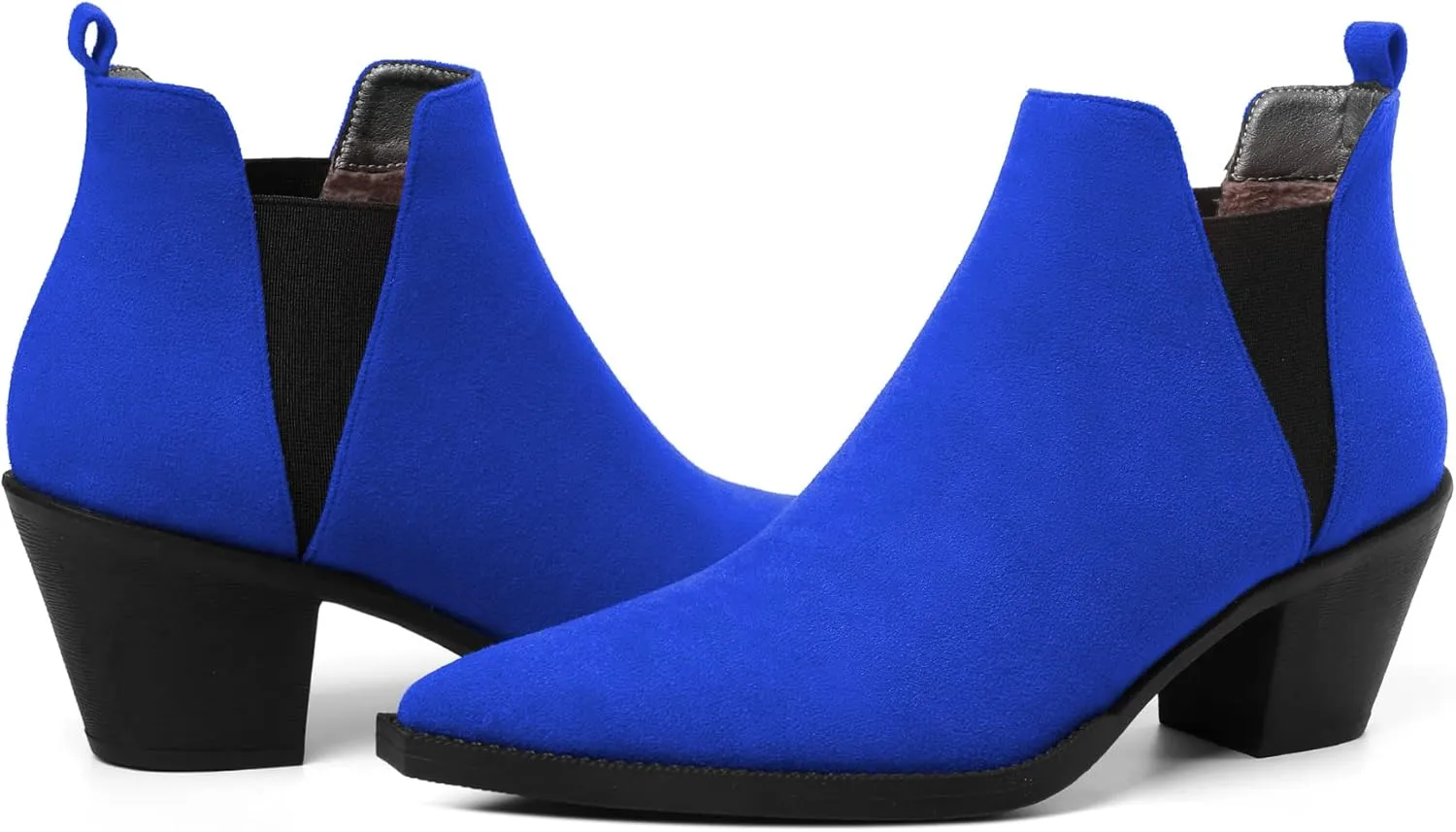 Mettesally Womens Chelsea Ankle Boots Pointed Toe Mid Chunky Heels Slip On Work Cutout Short Booties Shoes