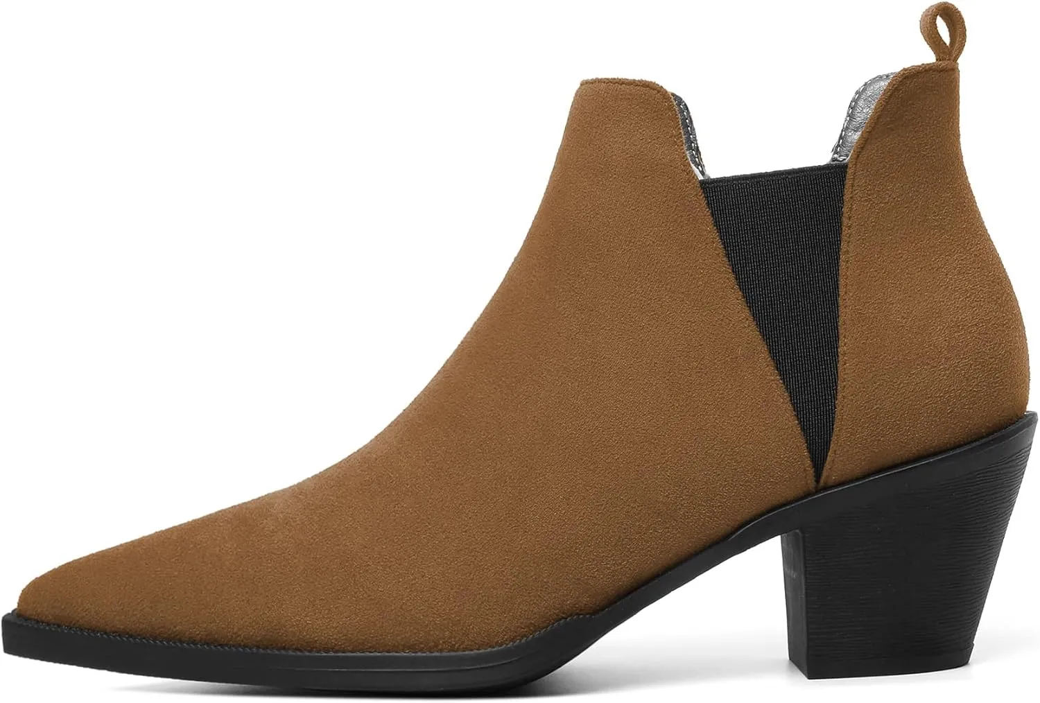 Mettesally Womens Chelsea Ankle Boots Pointed Toe Mid Chunky Heels Slip On Work Cutout Short Booties Shoes