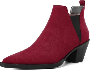 Mettesally Womens Chelsea Ankle Boots Pointed Toe Mid Chunky Heels Slip On Work Cutout Short Booties Shoes