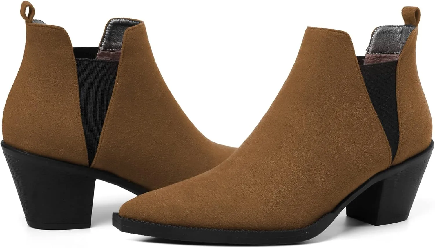 Mettesally Womens Chelsea Ankle Boots Pointed Toe Mid Chunky Heels Slip On Work Cutout Short Booties Shoes