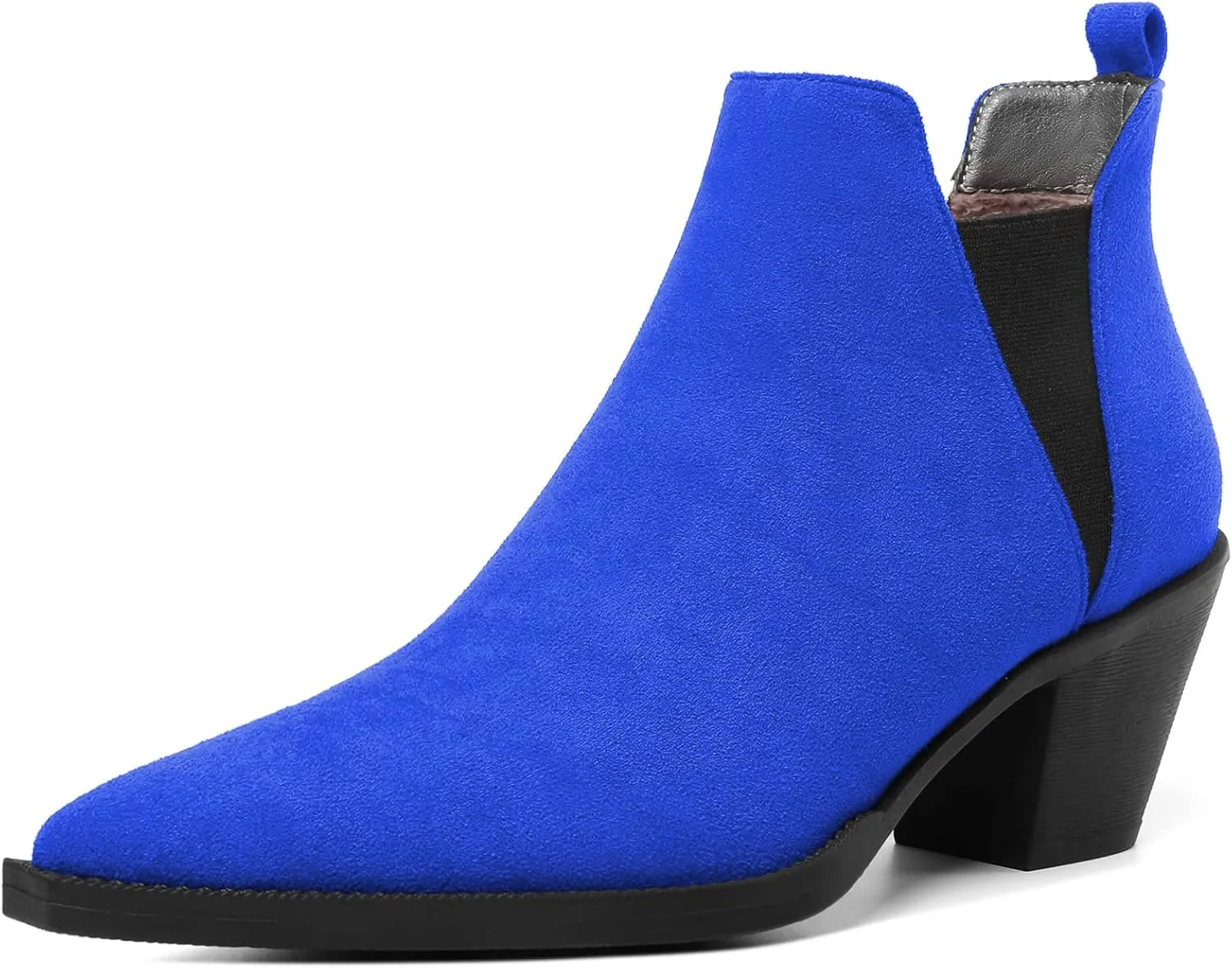 Mettesally Womens Chelsea Ankle Boots Pointed Toe Mid Chunky Heels Slip On Work Cutout Short Booties Shoes