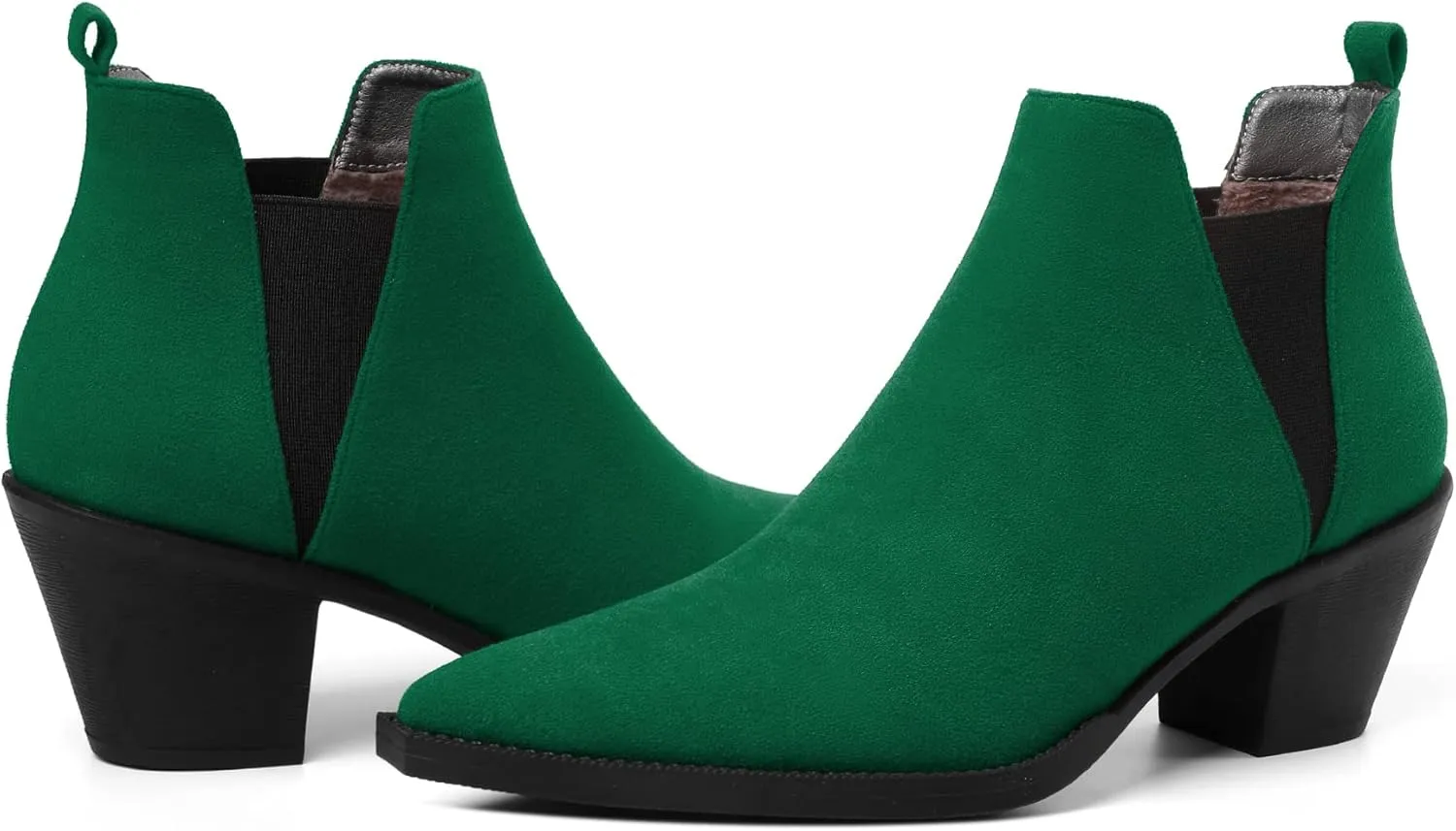 Mettesally Womens Chelsea Ankle Boots Pointed Toe Mid Chunky Heels Slip On Work Cutout Short Booties Shoes