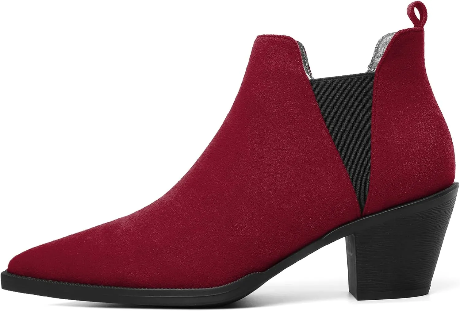 Mettesally Womens Chelsea Ankle Boots Pointed Toe Mid Chunky Heels Slip On Work Cutout Short Booties Shoes