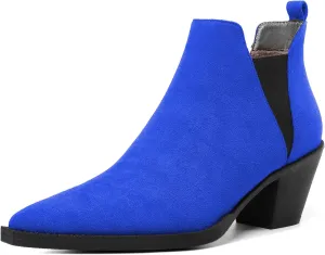 Mettesally Womens Chelsea Ankle Boots Pointed Toe Mid Chunky Heels Slip On Work Cutout Short Booties Shoes