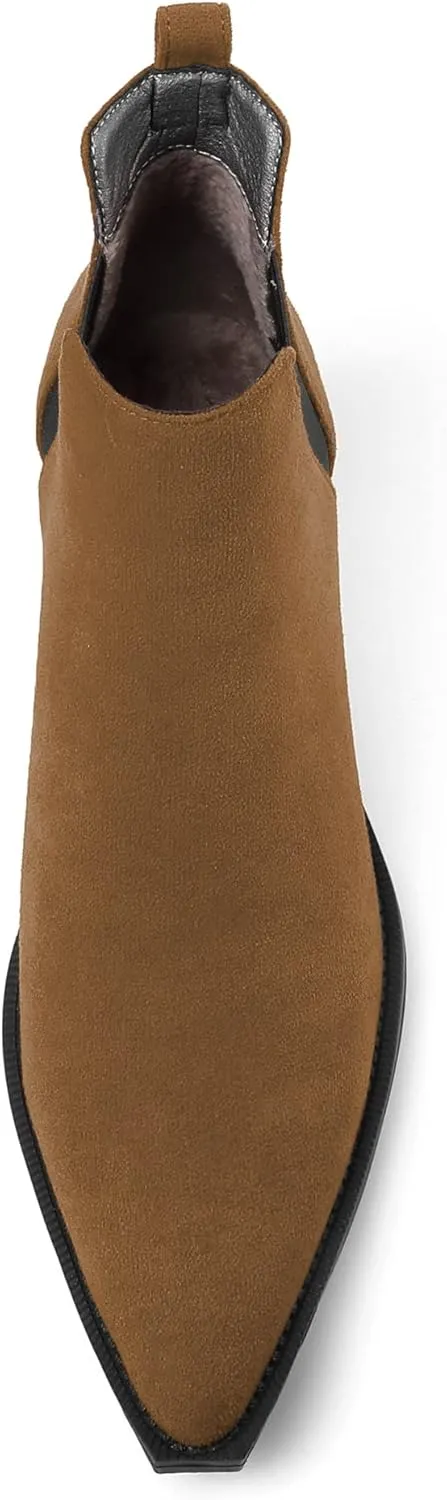 Mettesally Womens Chelsea Ankle Boots Pointed Toe Mid Chunky Heels Slip On Work Cutout Short Booties Shoes