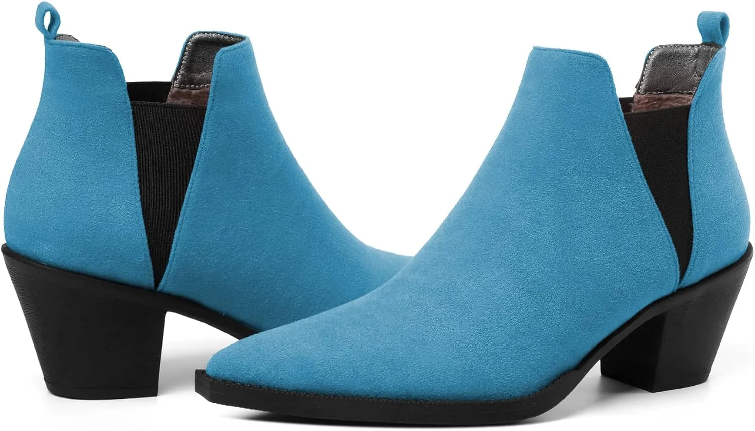 Mettesally Womens Chelsea Ankle Boots Pointed Toe Mid Chunky Heels Slip On Work Cutout Short Booties Shoes
