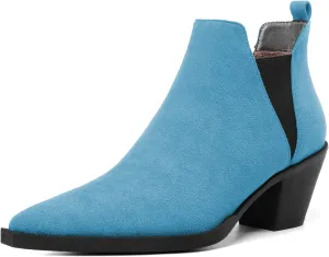 Mettesally Womens Chelsea Ankle Boots Pointed Toe Mid Chunky Heels Slip On Work Cutout Short Booties Shoes