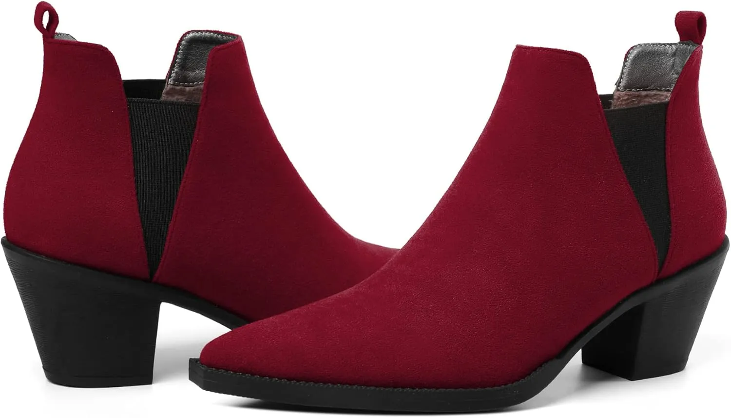 Mettesally Womens Chelsea Ankle Boots Pointed Toe Mid Chunky Heels Slip On Work Cutout Short Booties Shoes