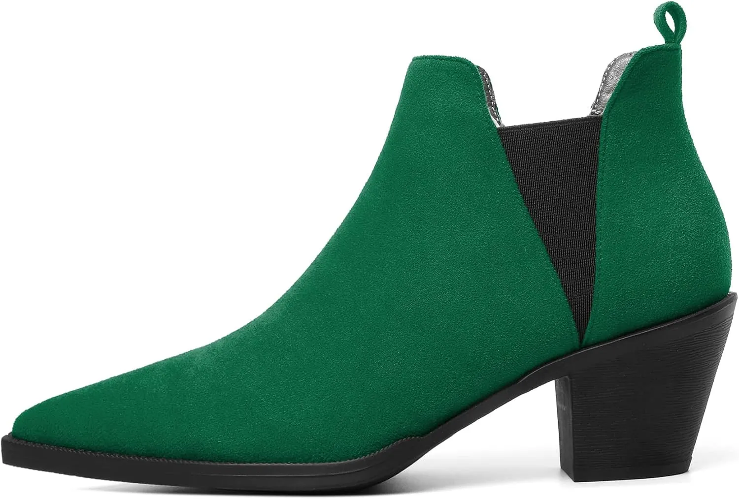 Mettesally Womens Chelsea Ankle Boots Pointed Toe Mid Chunky Heels Slip On Work Cutout Short Booties Shoes