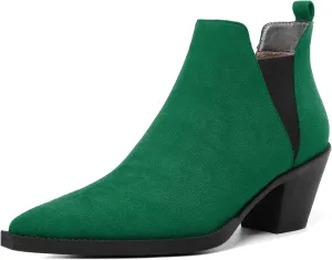 Mettesally Womens Chelsea Ankle Boots Pointed Toe Mid Chunky Heels Slip On Work Cutout Short Booties Shoes