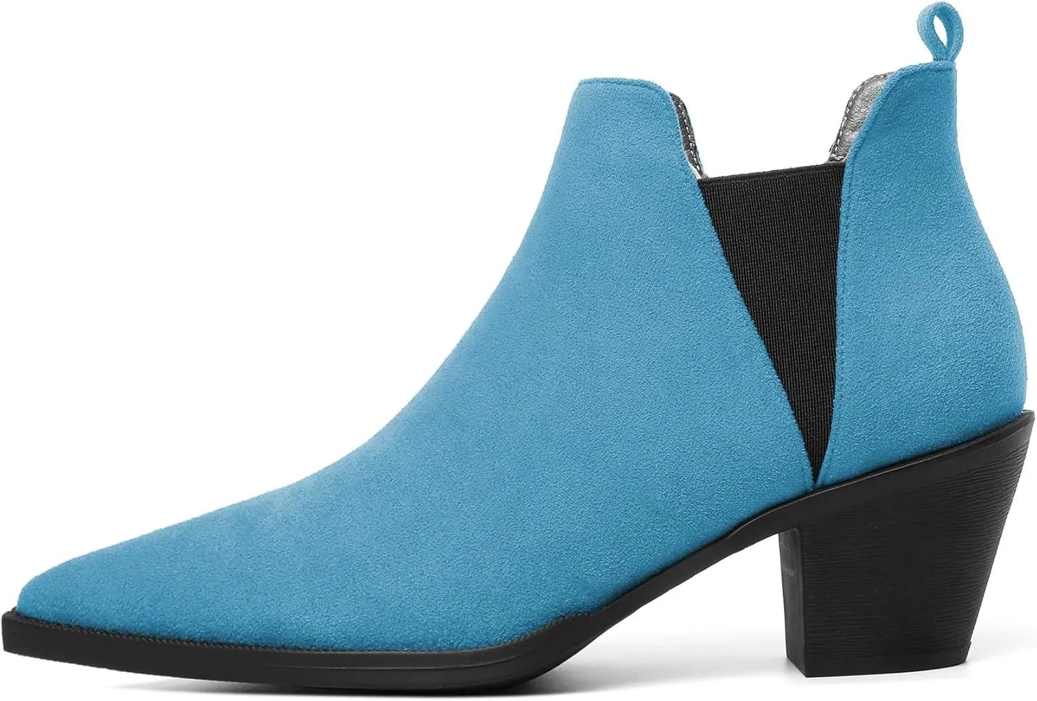 Mettesally Womens Chelsea Ankle Boots Pointed Toe Mid Chunky Heels Slip On Work Cutout Short Booties Shoes