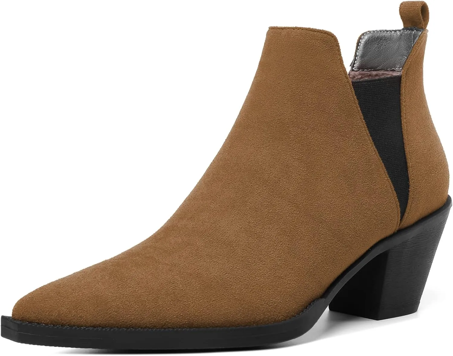 Mettesally Womens Chelsea Ankle Boots Pointed Toe Mid Chunky Heels Slip On Work Cutout Short Booties Shoes