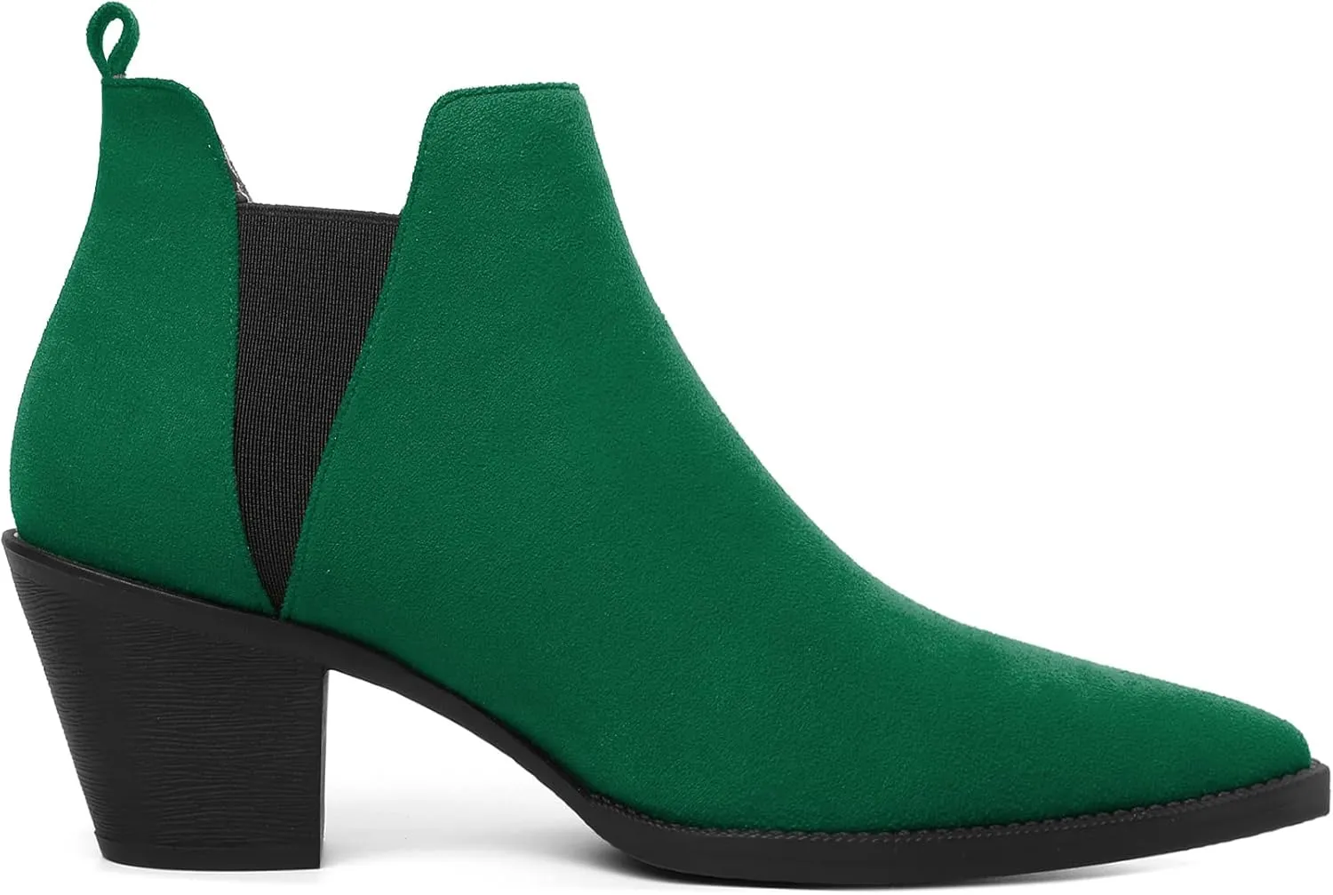 Mettesally Womens Chelsea Ankle Boots Pointed Toe Mid Chunky Heels Slip On Work Cutout Short Booties Shoes