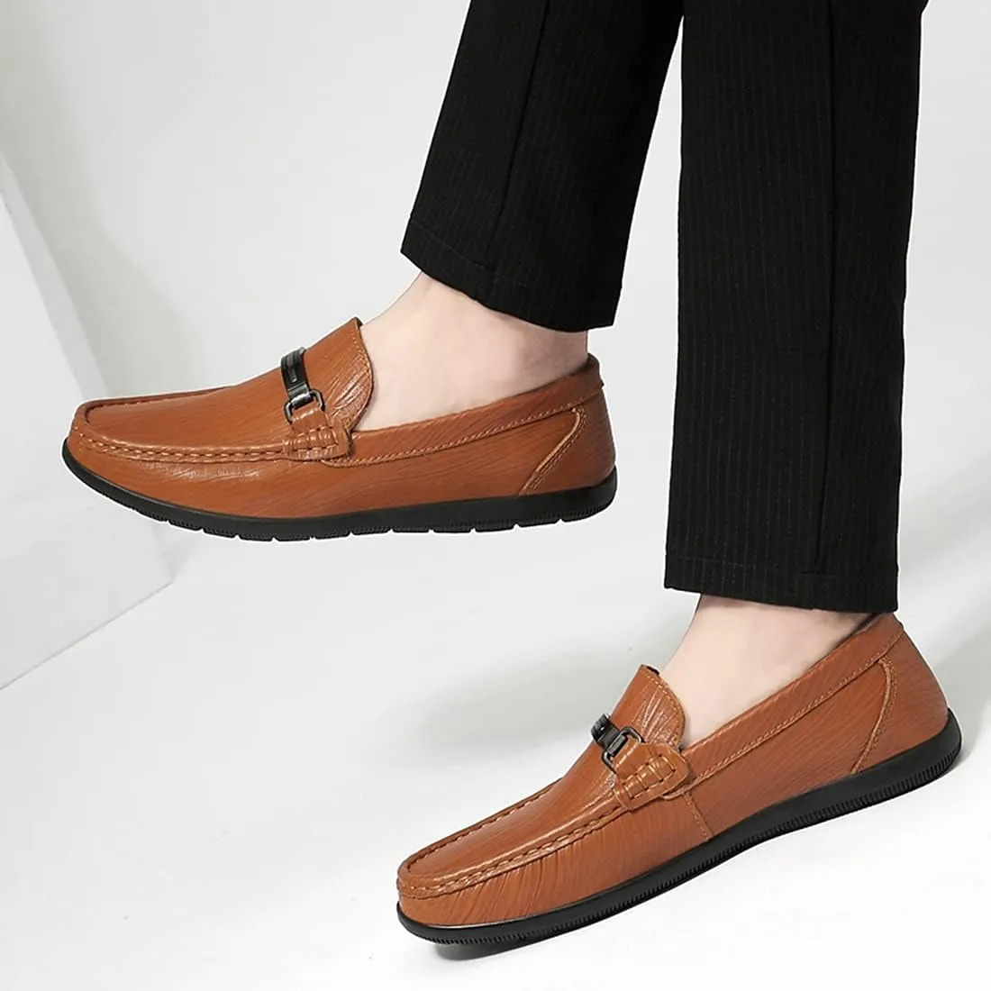 Minishion Loafers Shoes for Men Boy Buckle Driving Shoes 2899#