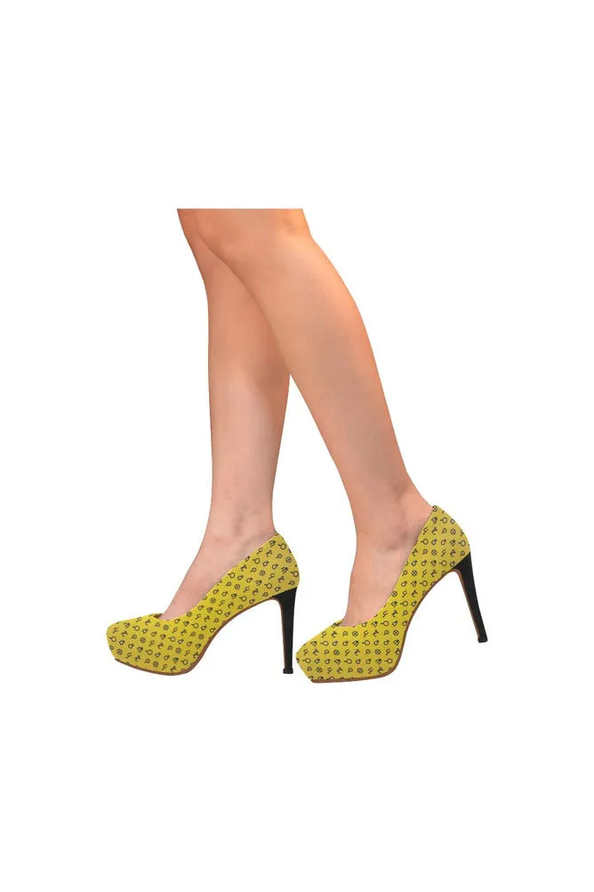 Planet Symbol Gold Women's High Heels