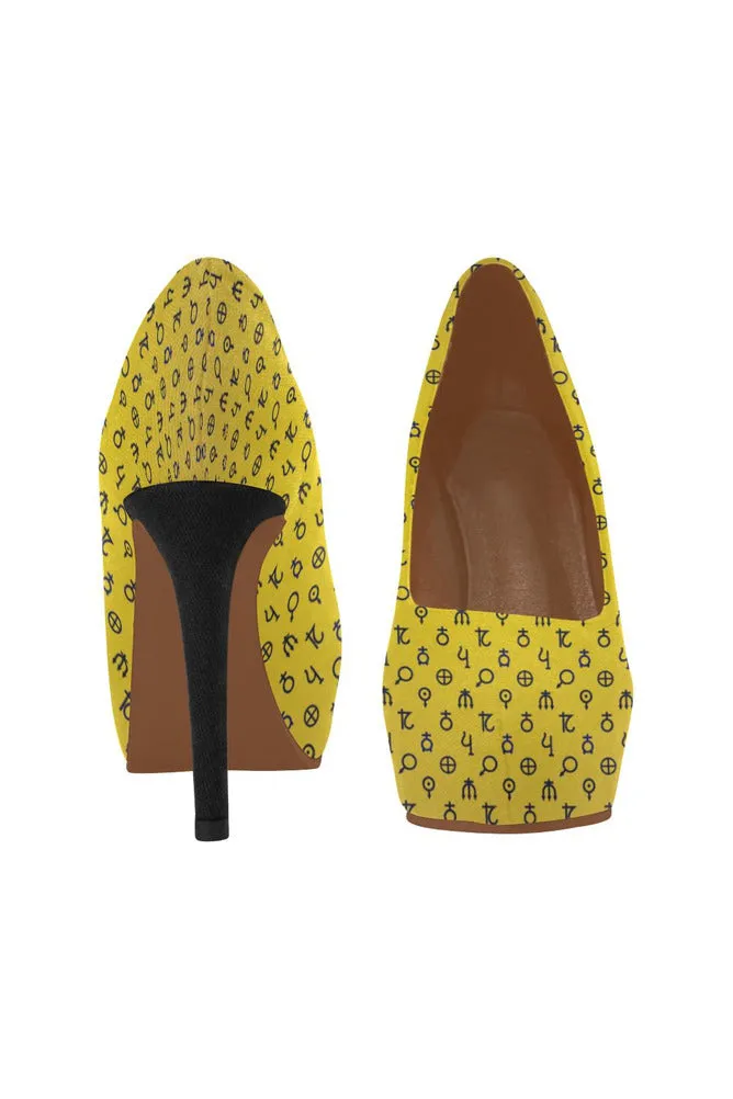 Planet Symbol Gold Women's High Heels