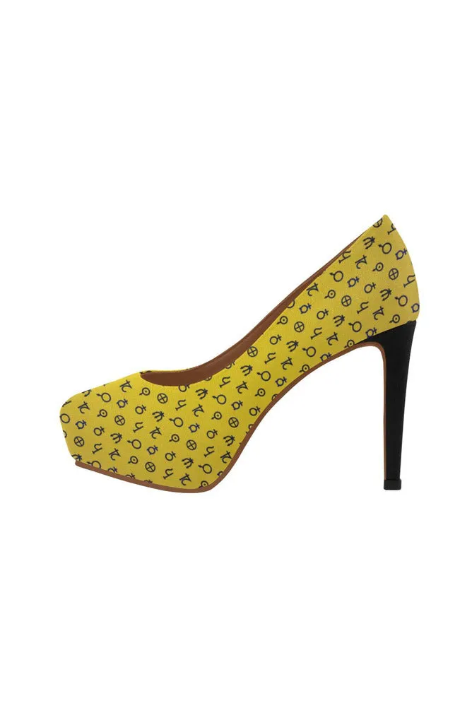 Planet Symbol Gold Women's High Heels