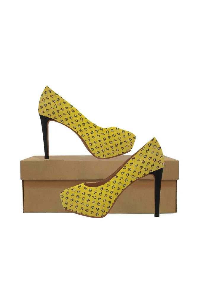 Planet Symbol Gold Women's High Heels