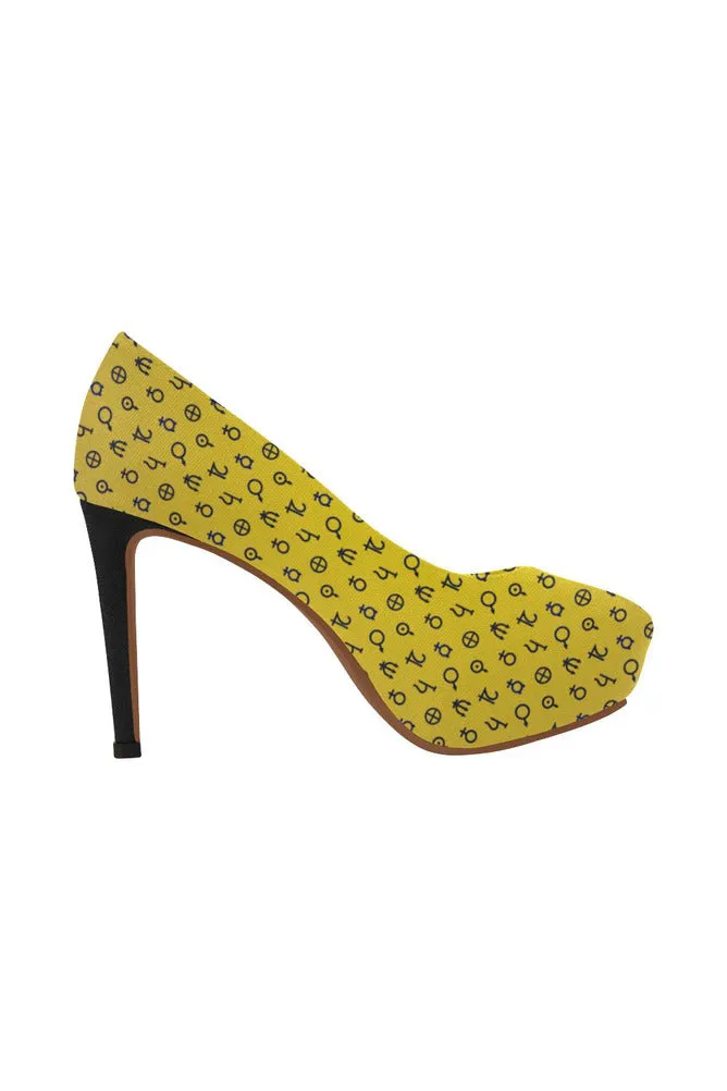 Planet Symbol Gold Women's High Heels