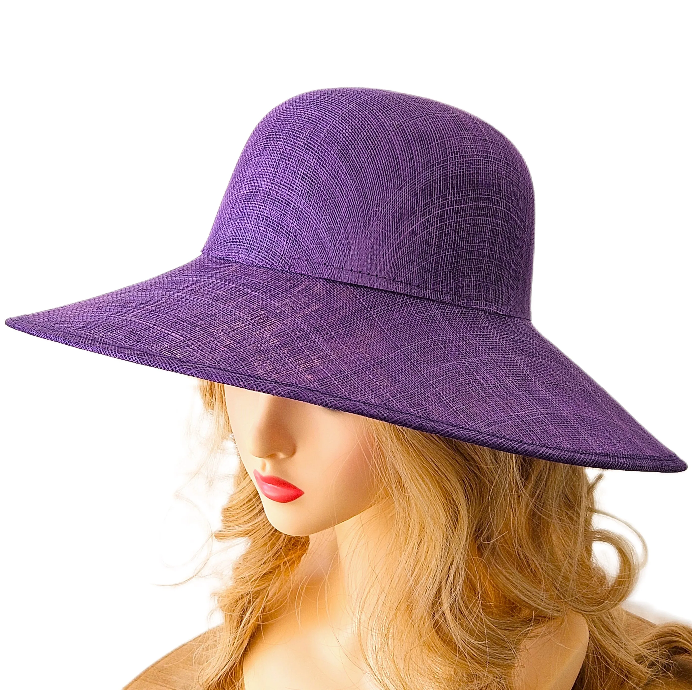 Purple Hat for Ascot, Weddings and Church - Ladies Large Hats with Wide Brims for Derby Racing - Church Hats for Women