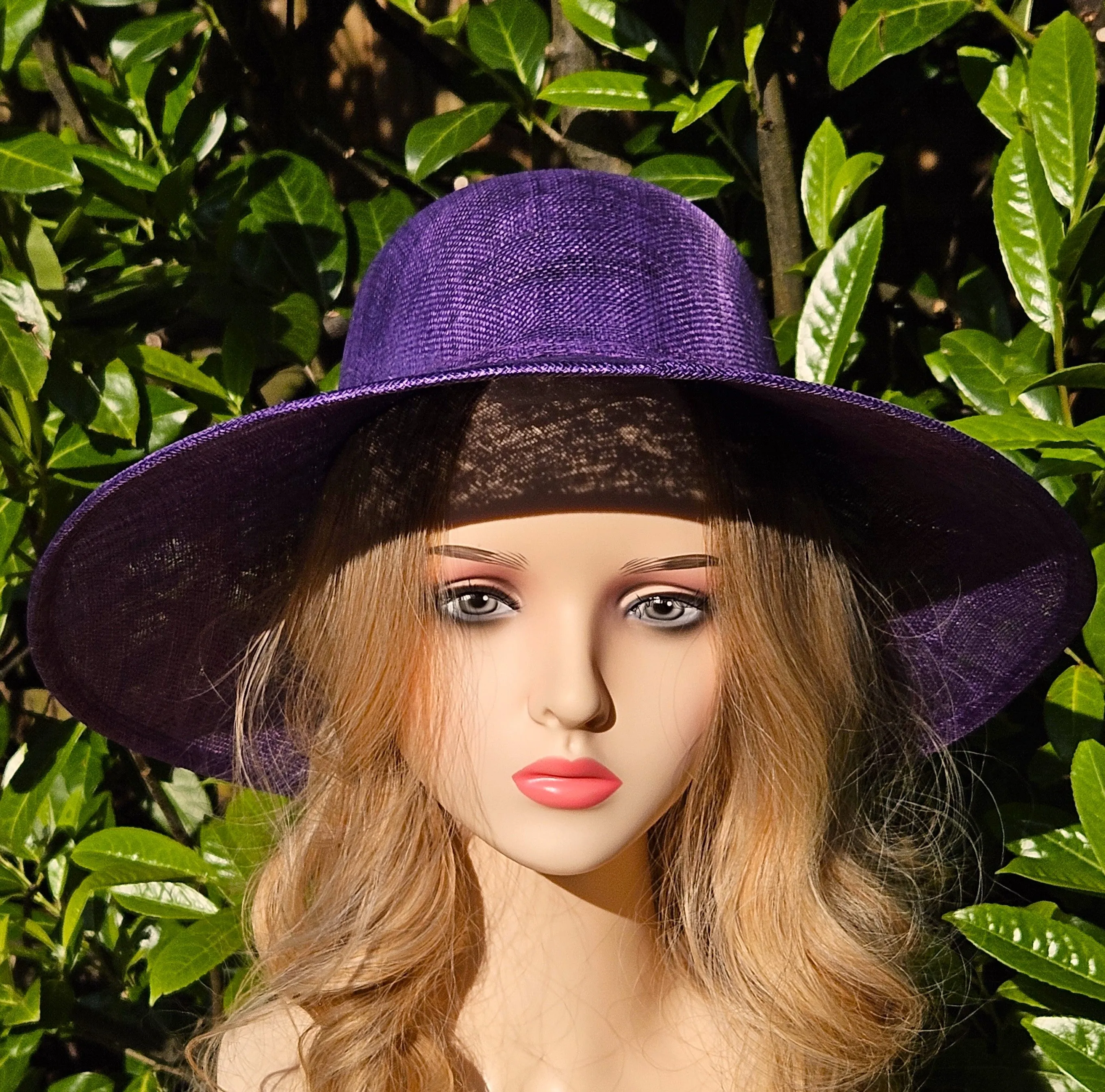 Purple Hat for Ascot, Weddings and Church - Ladies Large Hats with Wide Brims for Derby Racing - Church Hats for Women
