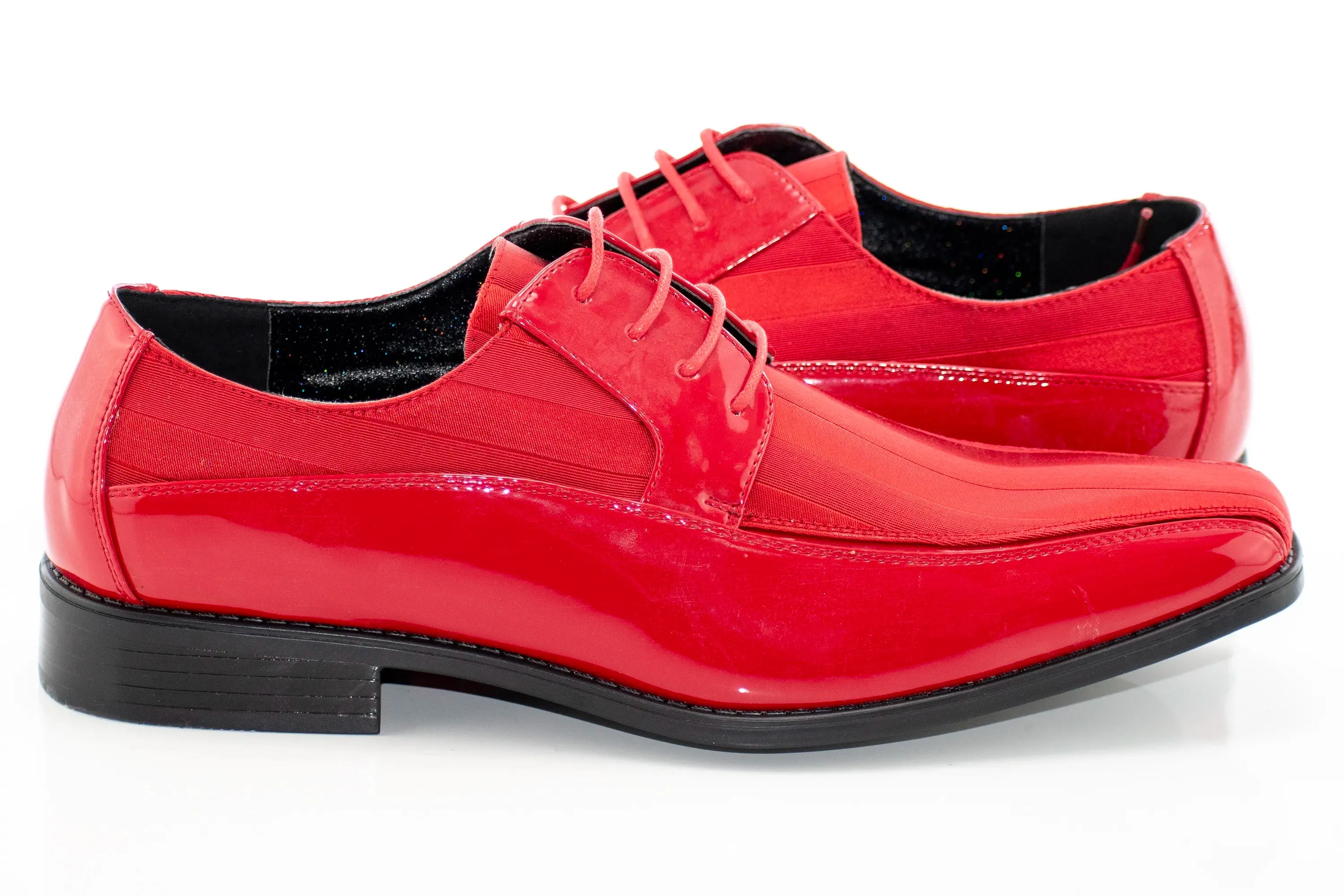 Red Striped Satin Derby Lace Dress Shoe