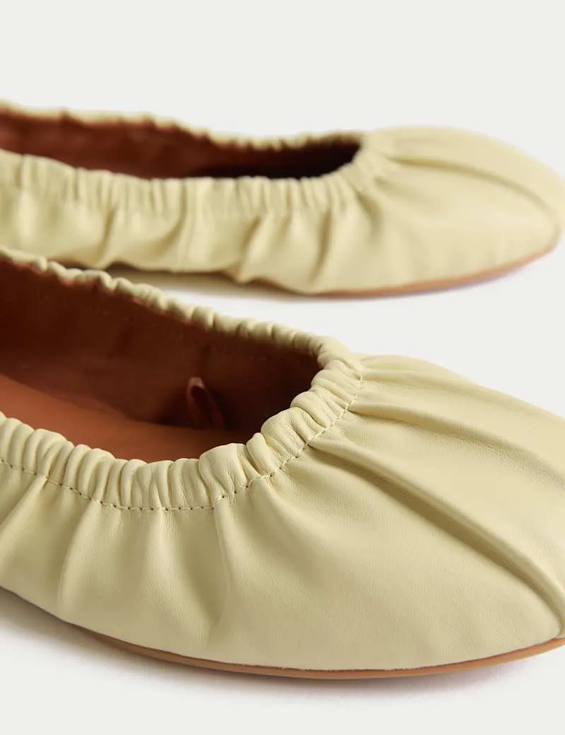 Ruched Slip On Ballet Pumps
