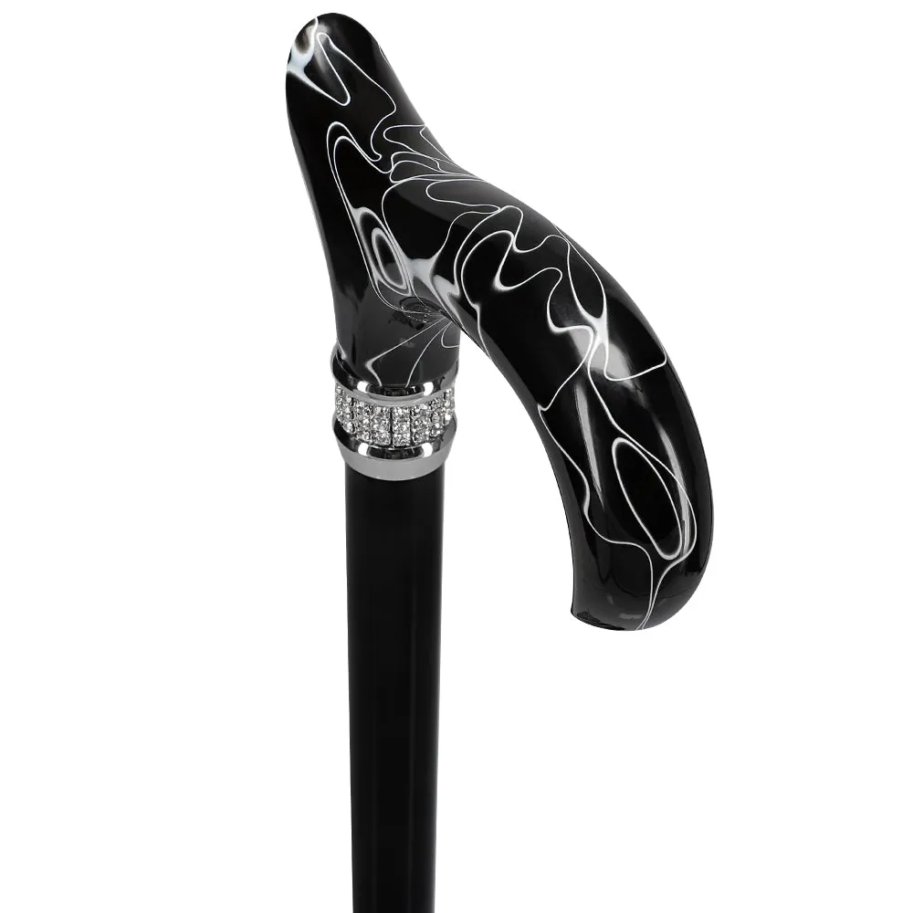 Scratch and Dent Black Pearlz Designer Adjustable Cane V1278
