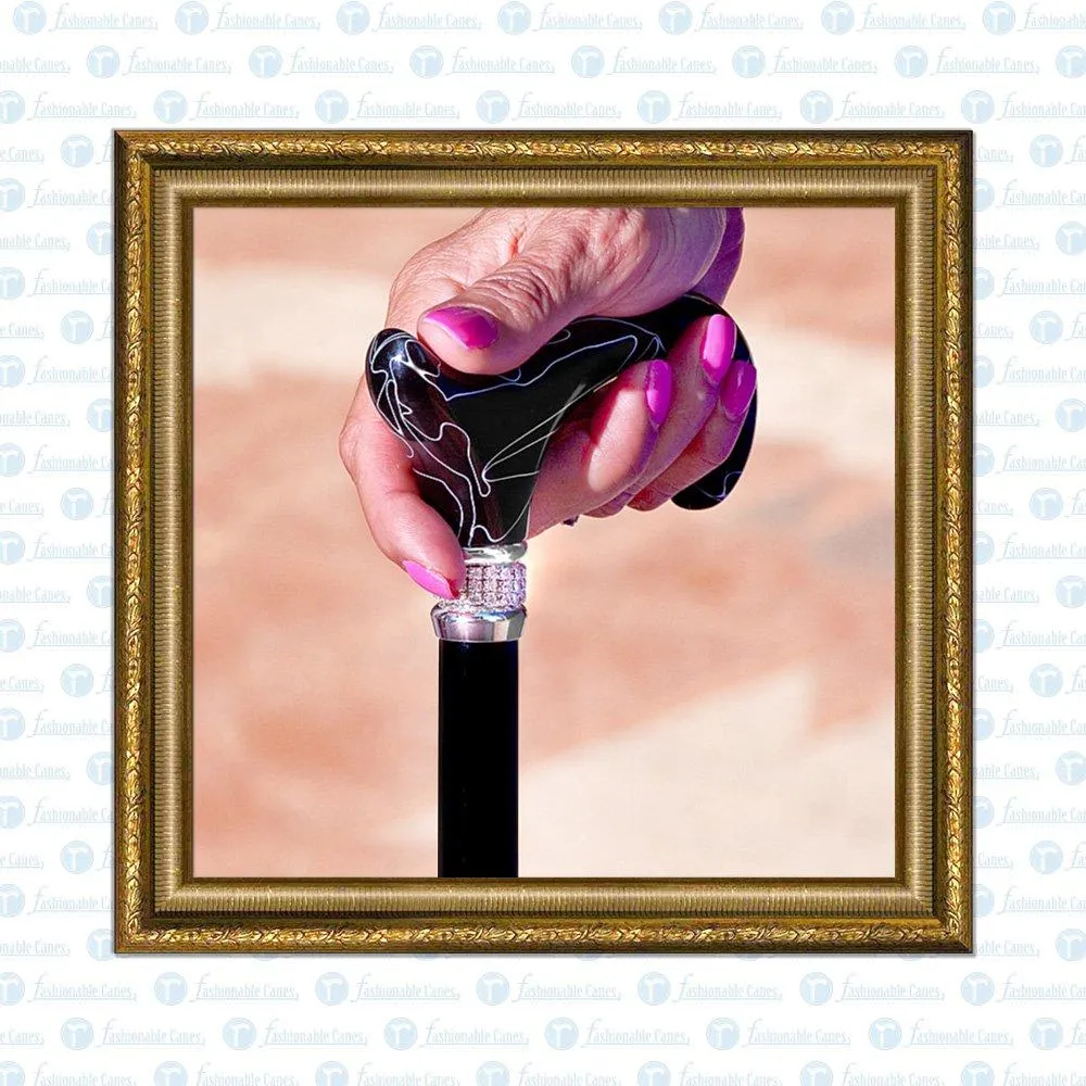 Scratch and Dent Black Pearlz Designer Adjustable Cane V1278