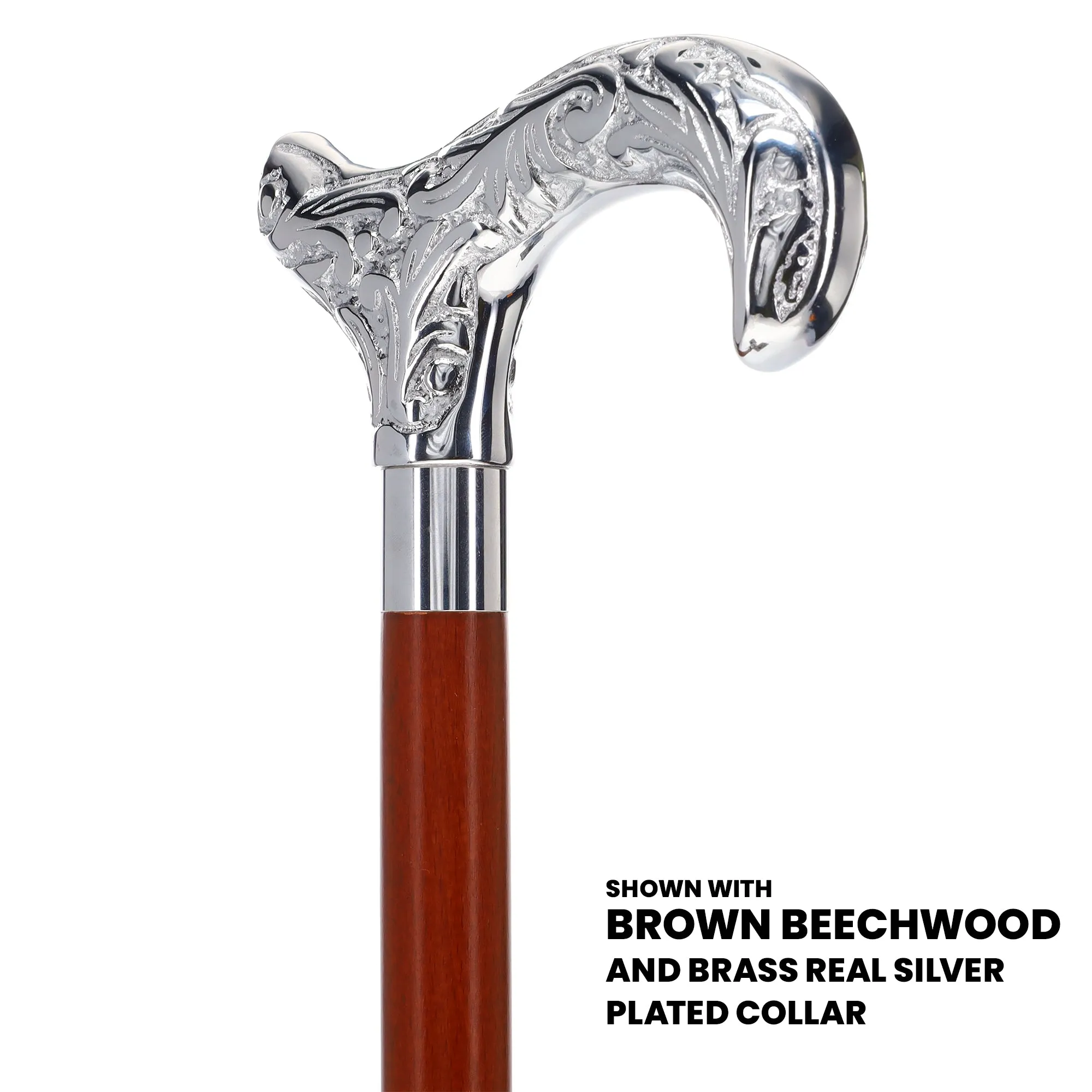 Scratch and Dent Chrome Plated Derby Handle Walking Cane w/ Black Beechwood Shaft and Aluminum Silver Collar V2064
