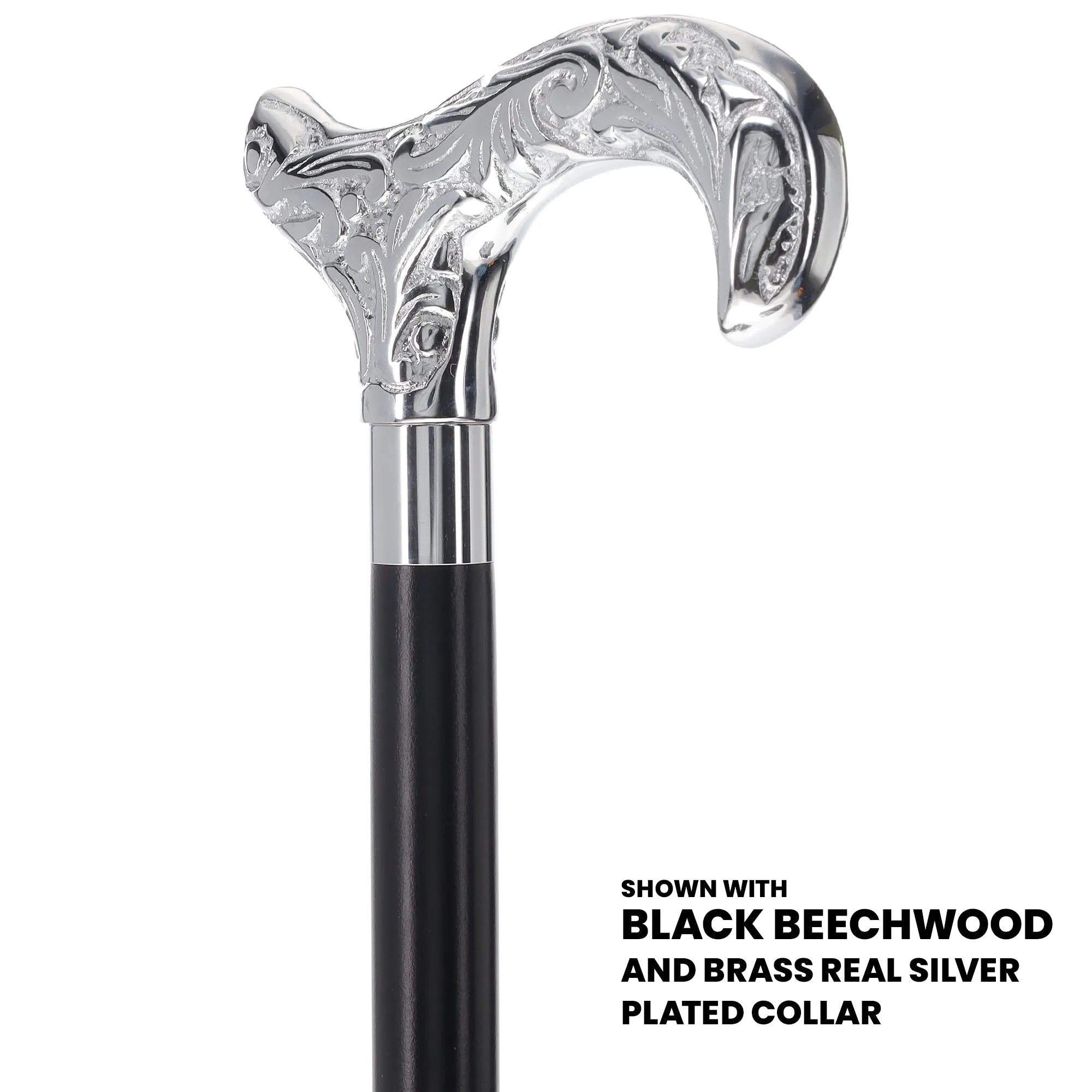 Scratch and Dent Chrome Plated Derby Handle Walking Cane w/ Black Beechwood Shaft and Aluminum Silver Collar V2064