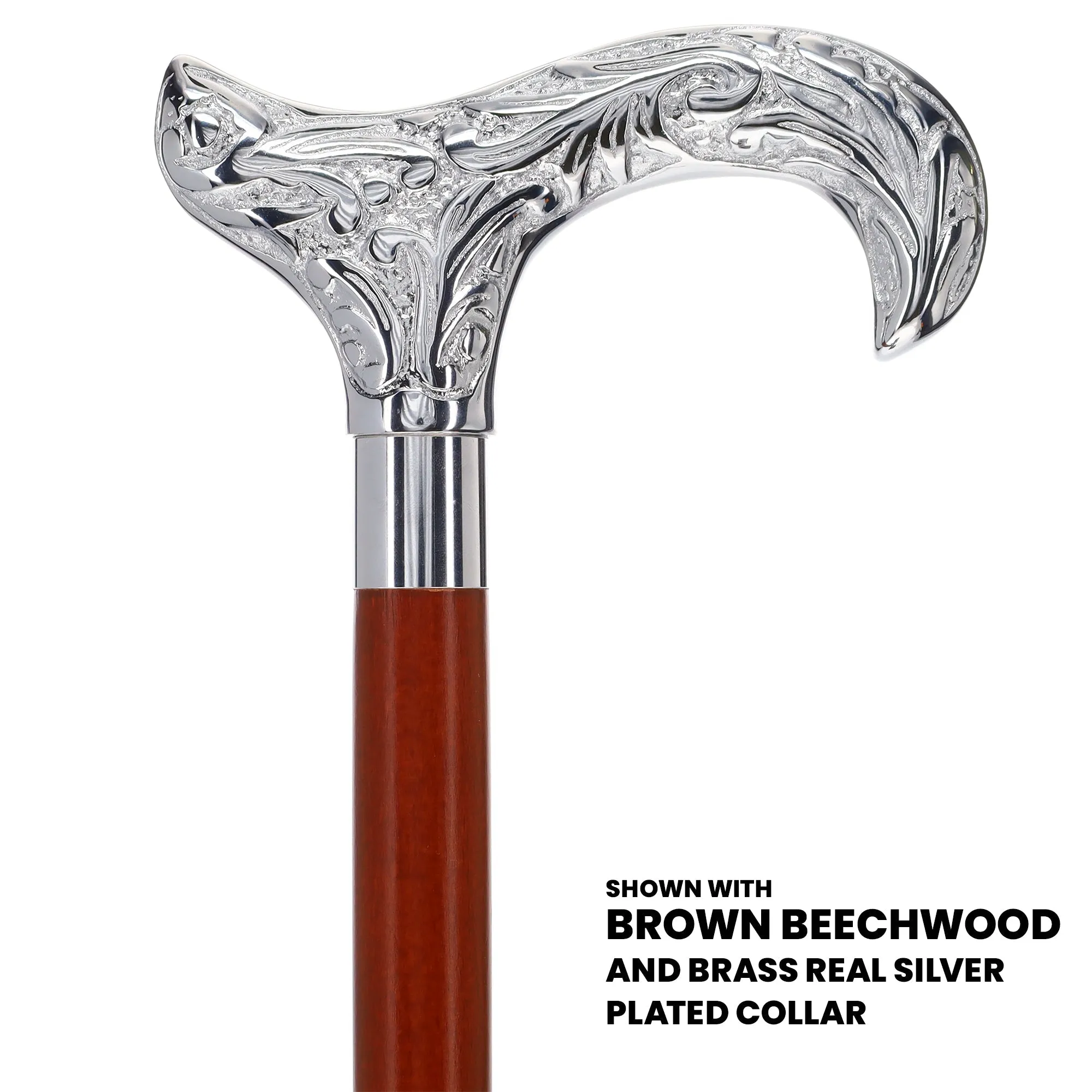 Scratch and Dent Chrome Plated Derby Handle Walking Cane w/ Black Beechwood Shaft and Aluminum Silver Collar V2064