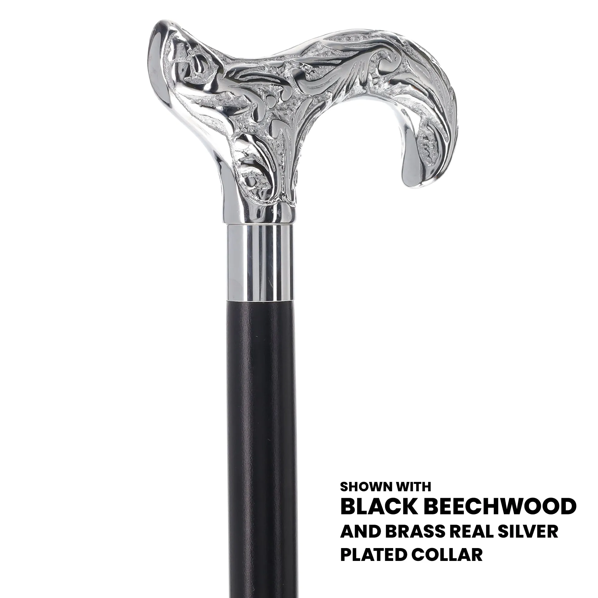 Scratch and Dent Chrome Plated Derby Handle Walking Cane w/ Black Beechwood Shaft and Aluminum Silver Collar V2064