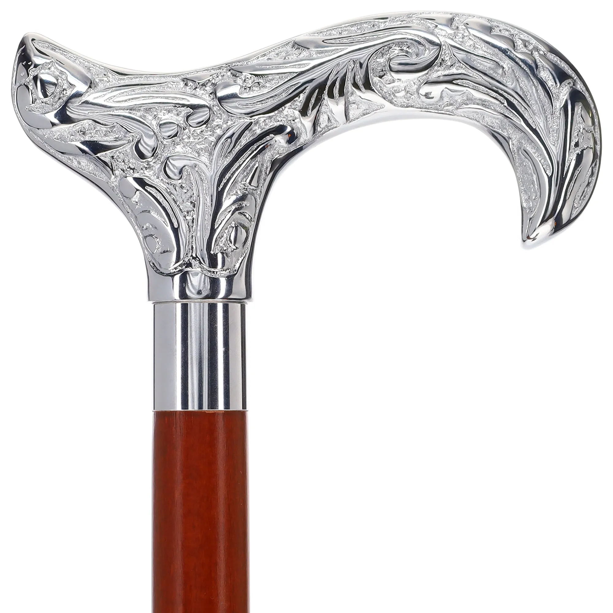 Scratch and Dent Chrome Plated Derby Handle Walking Cane w/ Black Beechwood Shaft and Aluminum Silver Collar V2064