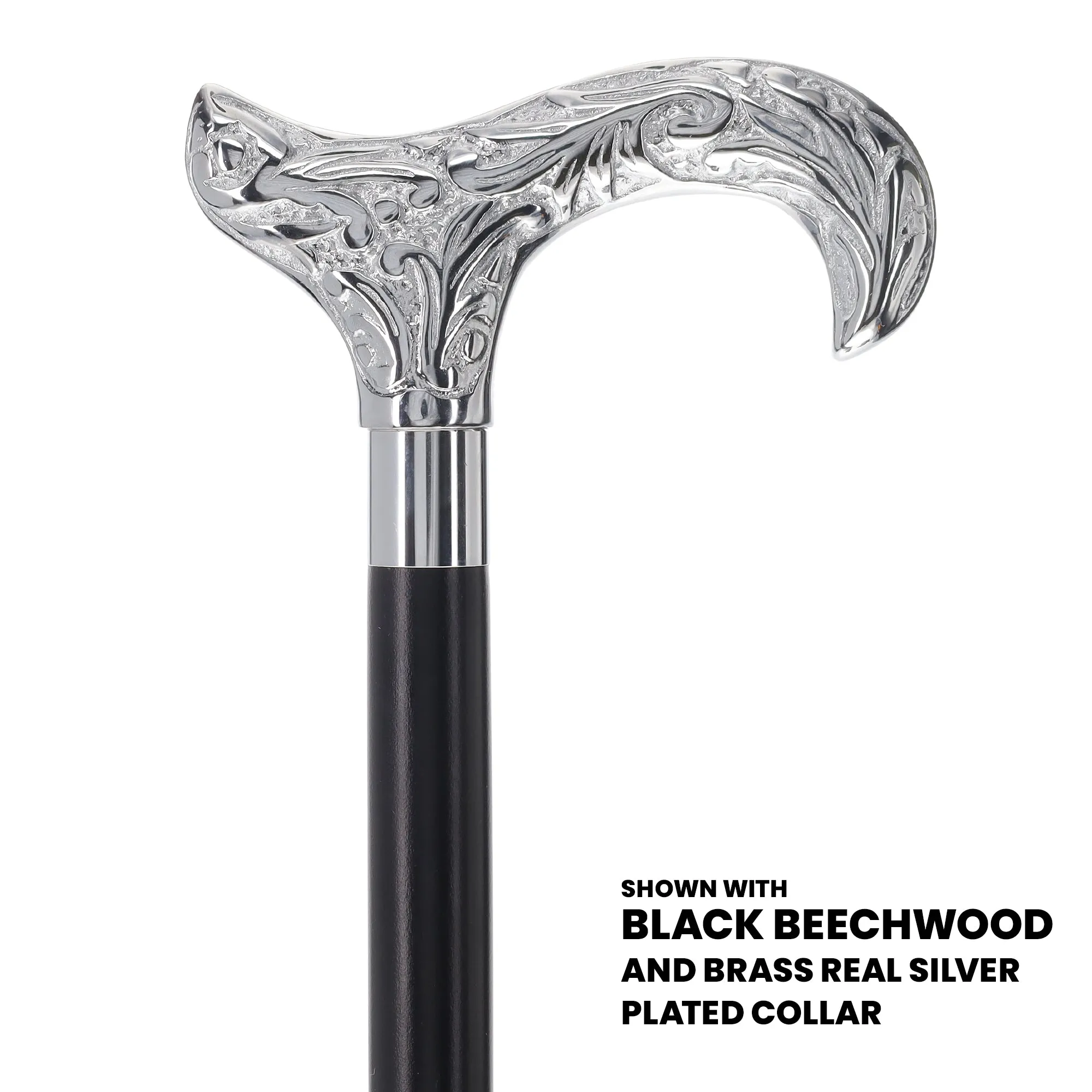 Scratch and Dent Chrome Plated Derby Handle Walking Cane w/ Black Beechwood Shaft and Aluminum Silver Collar V2064