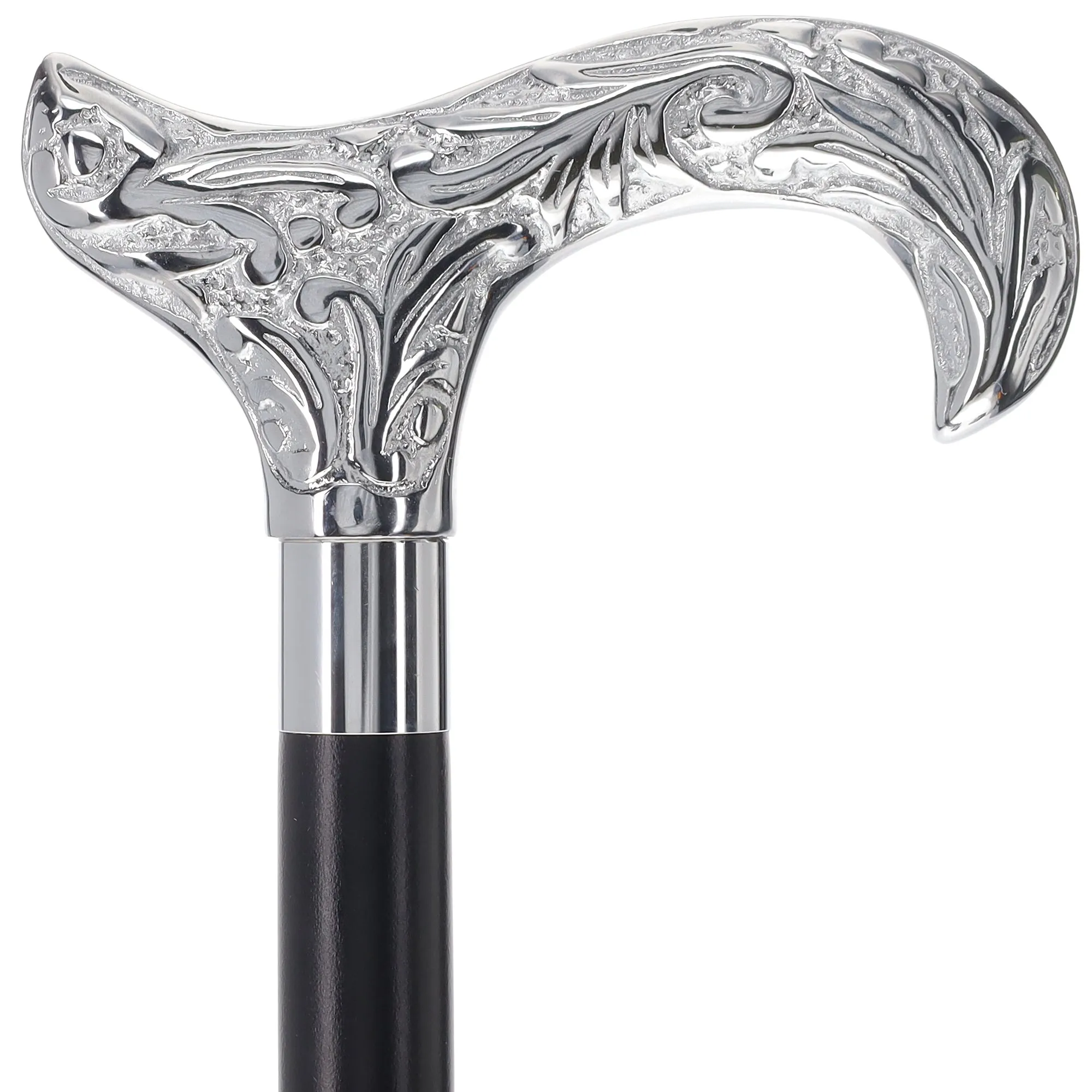 Scratch and Dent Chrome Plated Derby Handle Walking Cane w/ Black Beechwood Shaft and Aluminum Silver Collar V2064