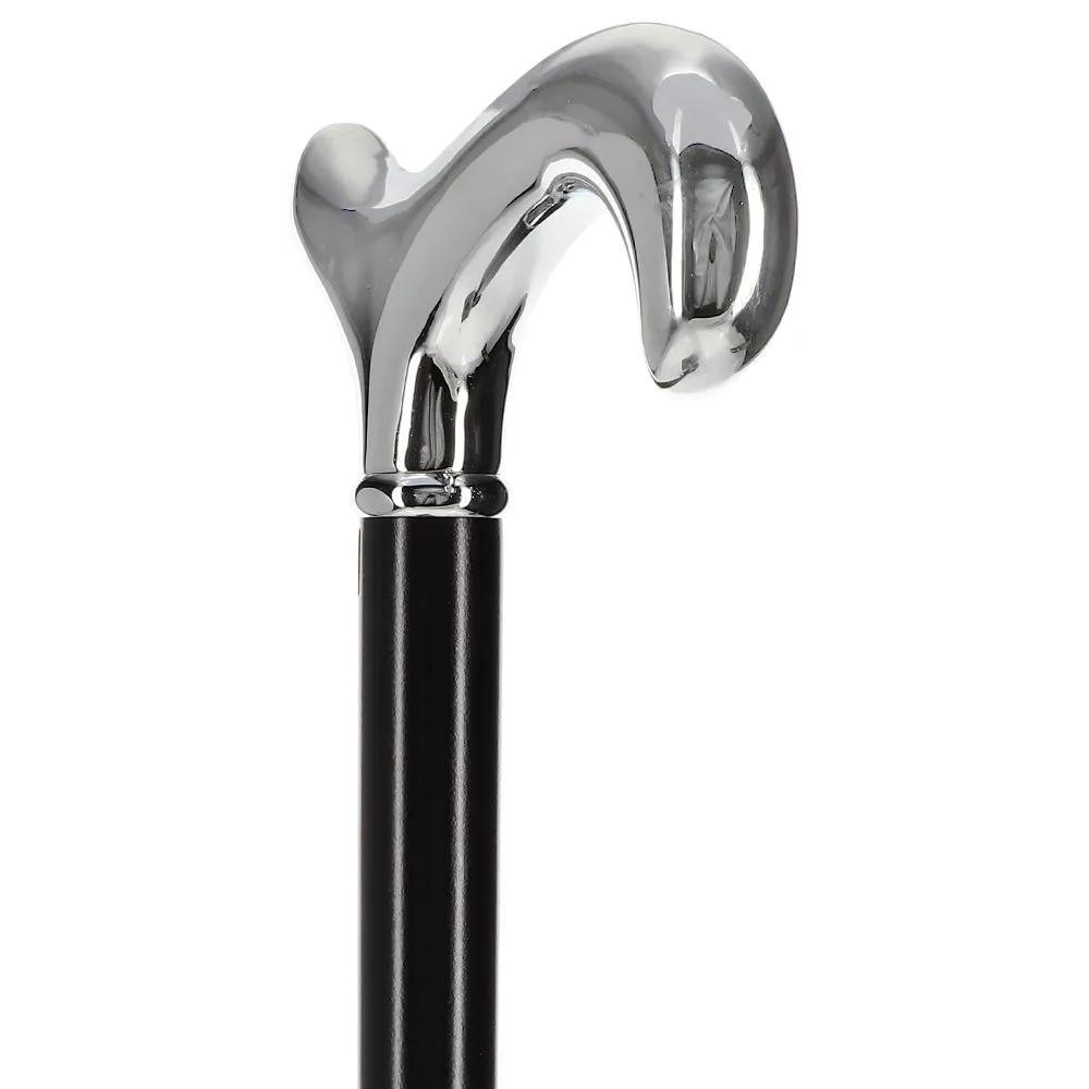 Scratch and Dent Formal Chrome Derby Cane, Black Beechwood & Silver Collar V3363