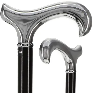 Scratch and Dent Formal Chrome Derby Cane, Black Beechwood & Silver Collar V3363