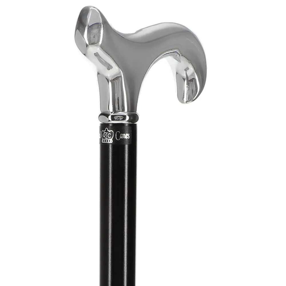 Scratch and Dent Formal Chrome Derby Cane, Black Beechwood & Silver Collar V3363