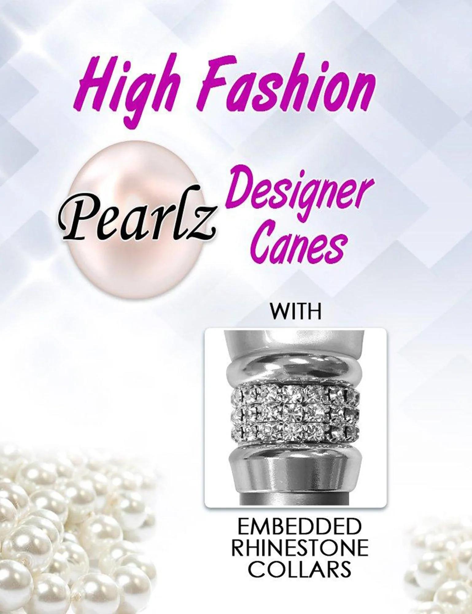 Scratch and Dent Rhinestone Designer Cane: Chic Pink Pearlz Splendor V2295