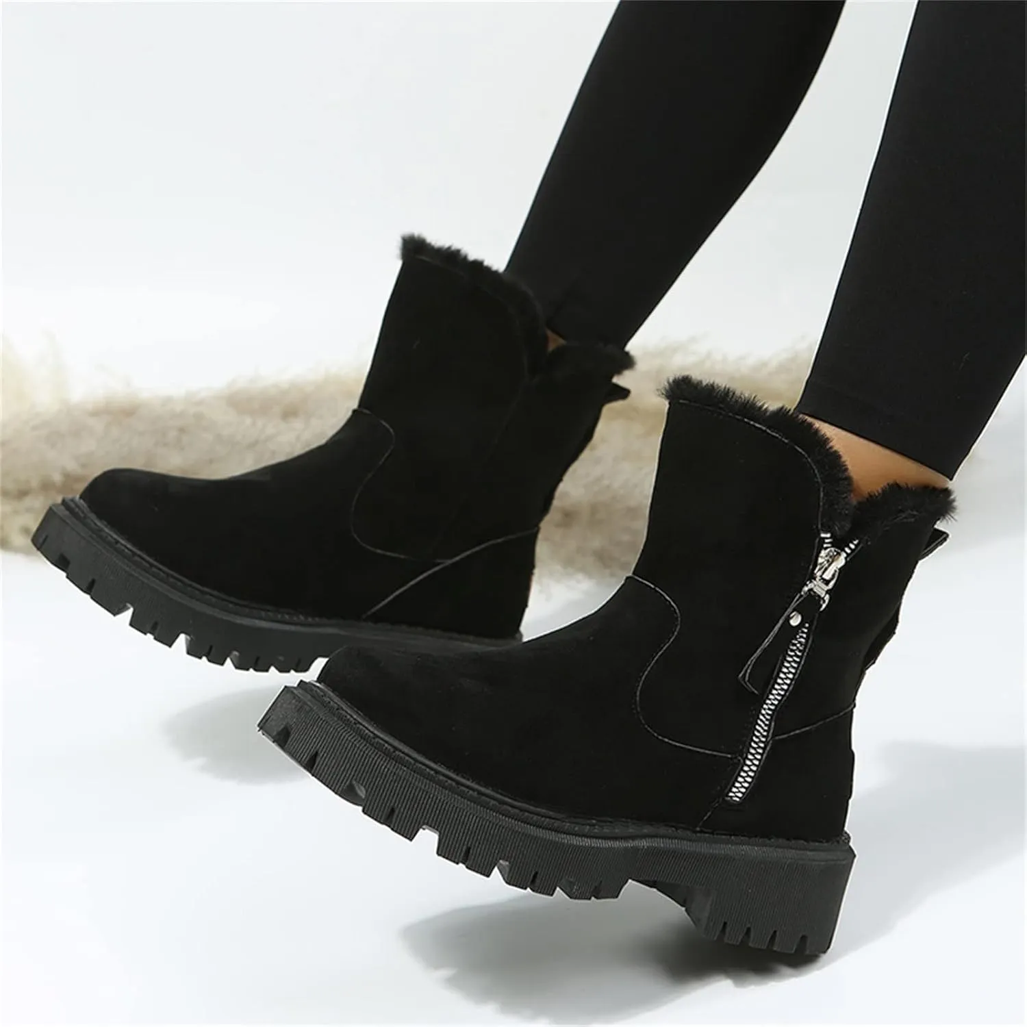 Snow Boots for Women Waterproof Winter Boots Anti-slip Fuzzy Fur Booties Cold Weather Lace Up Ankle Boots Thickening Winter Shoes Walking Hiking Booties