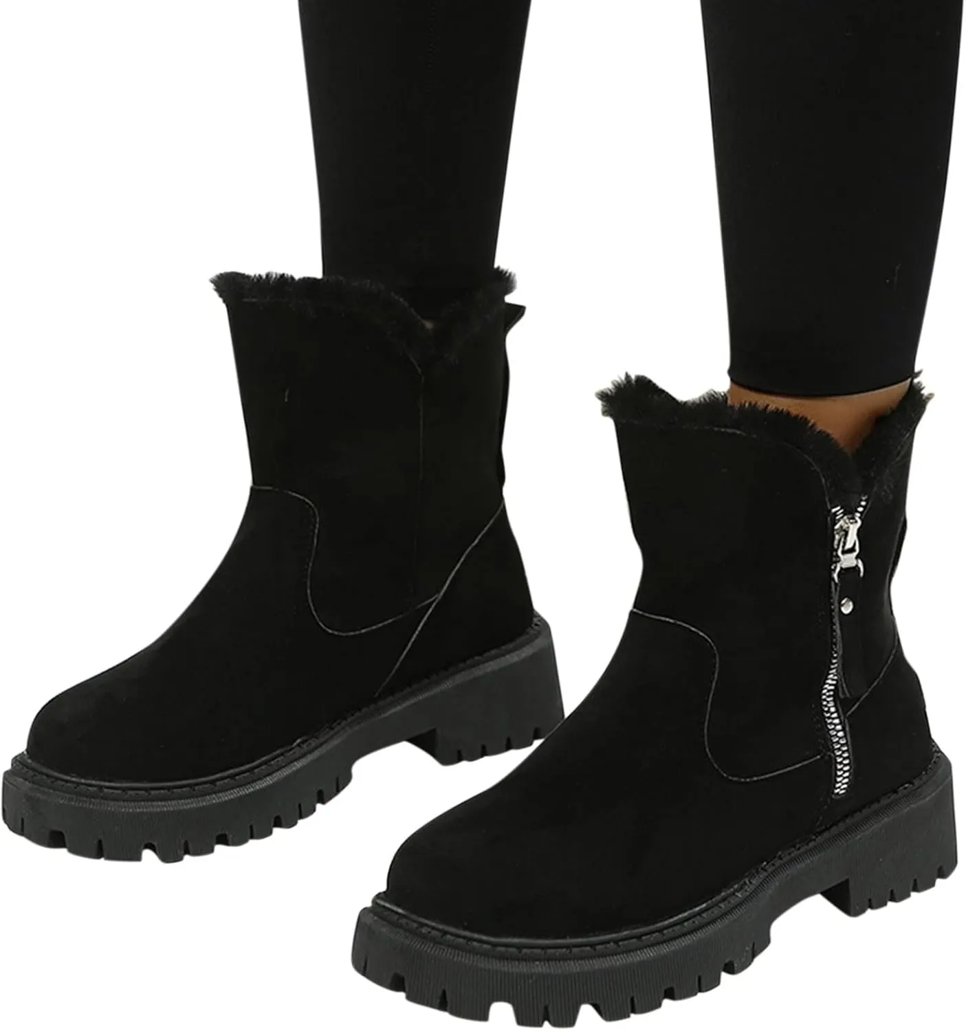 Snow Boots for Women Waterproof Winter Boots Anti-slip Fuzzy Fur Booties Cold Weather Lace Up Ankle Boots Thickening Winter Shoes Walking Hiking Booties