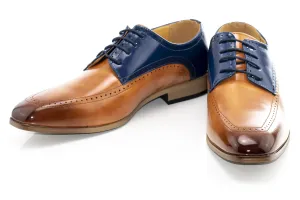 Tan and Royal Perforated Leather Derby Lace-Ups